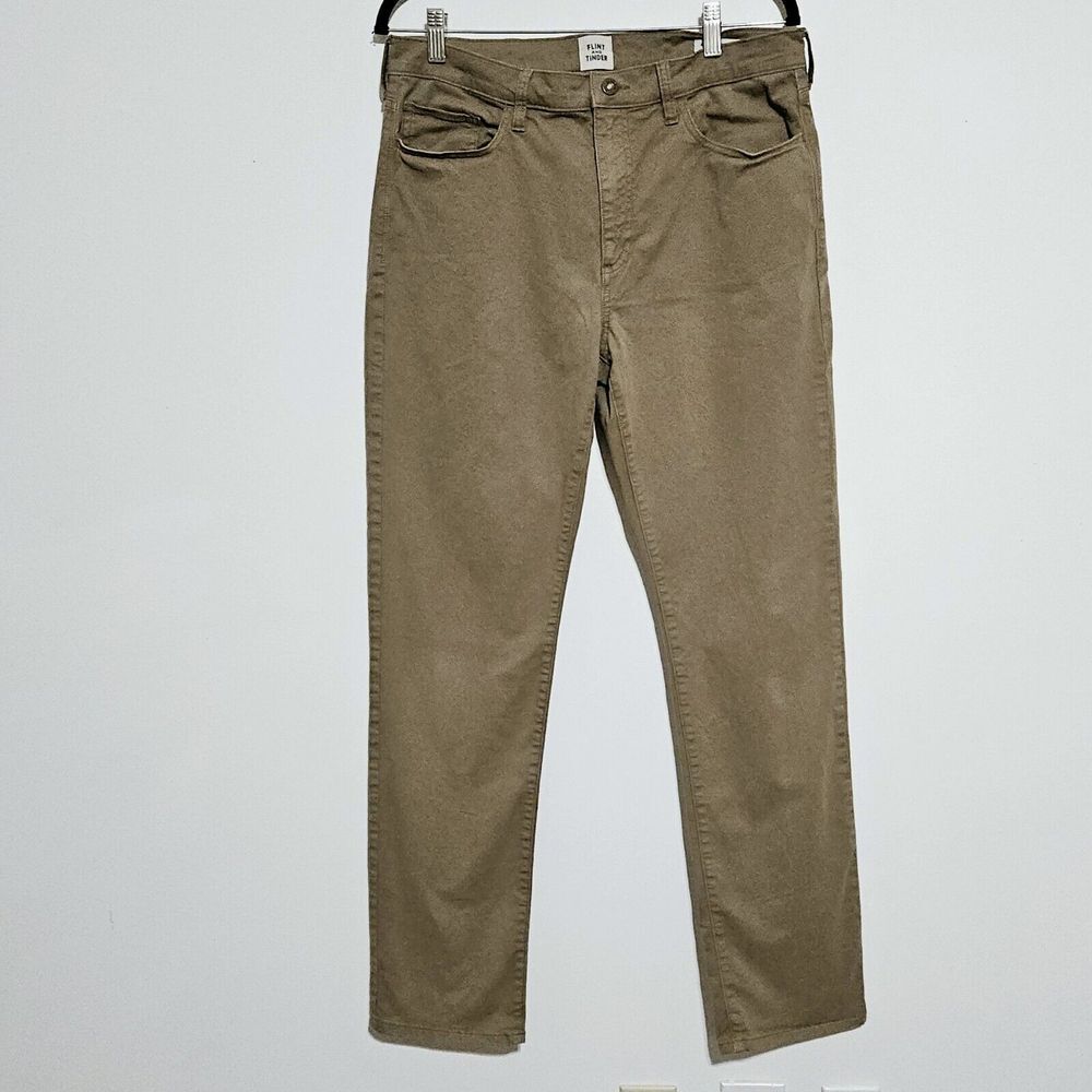 Flint and Tinder Pants Straight Fit Mens Size 34 Khaki Chino Cotton Stretch